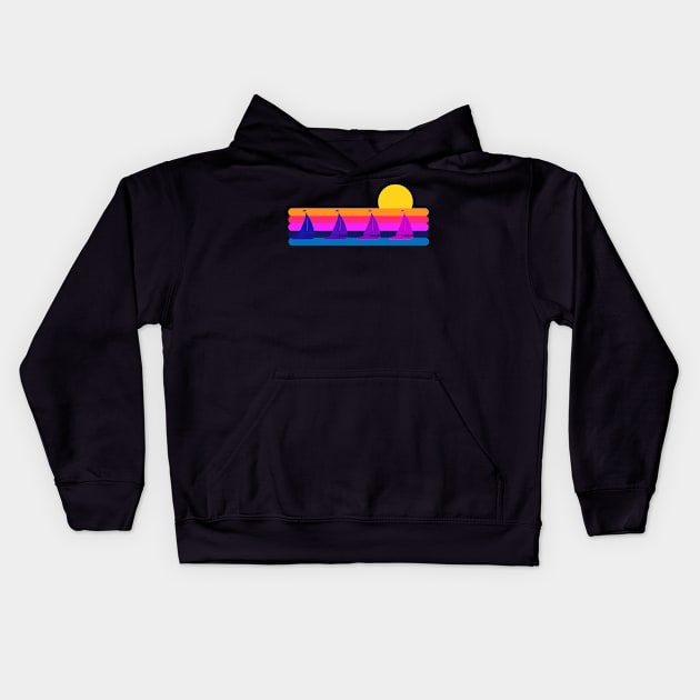 Retro Synthwave Style Sailboat Sunset Kids Hoodie by Brobocop